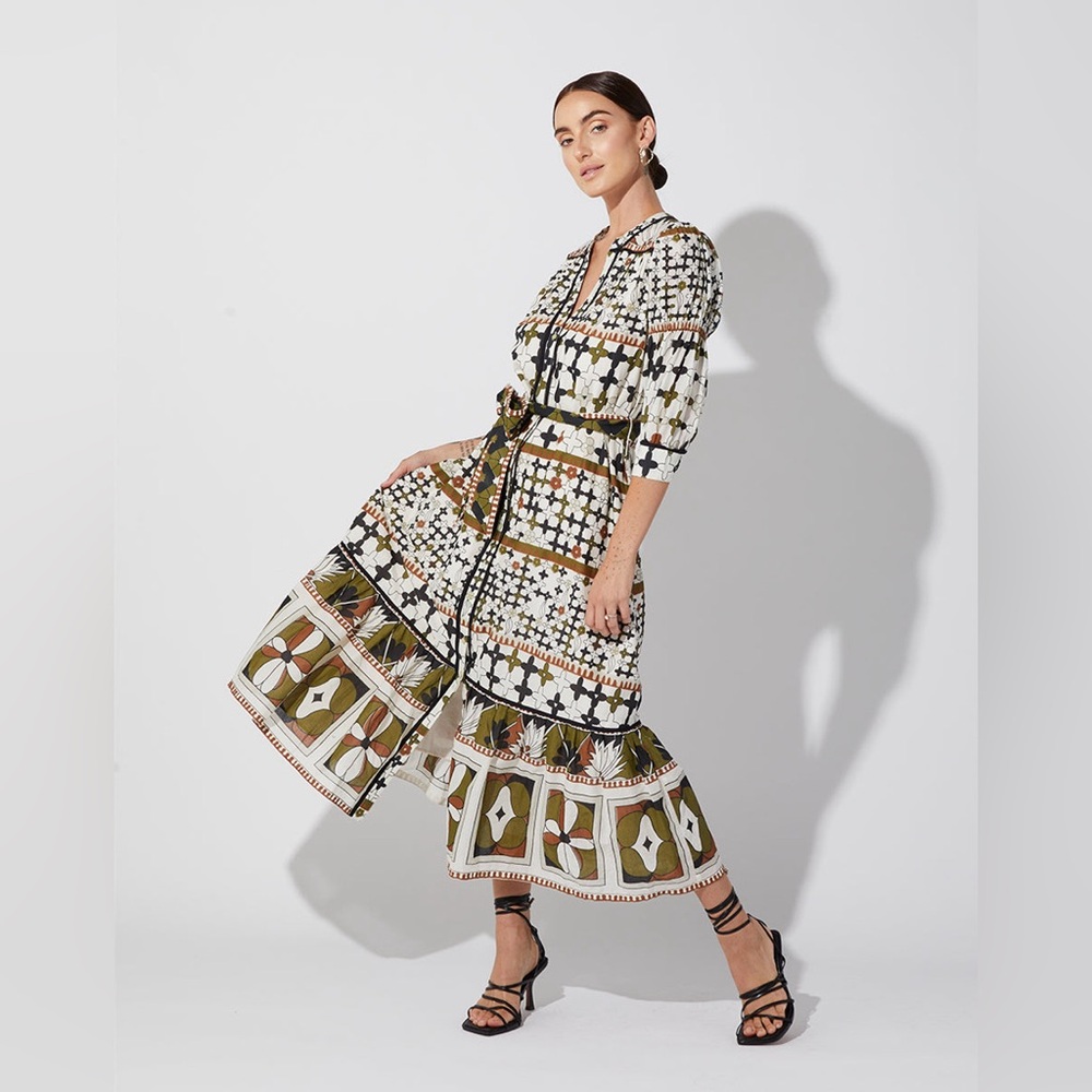 The Cleobella Zariah Long Sleeve Ankle Dress in Art Deco